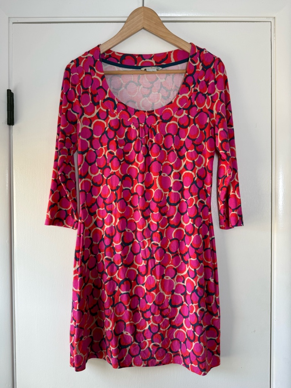Boden Colorful Scoop Neck Stretch Jersey Dress Pink Preppy Fun Geometric Size 8